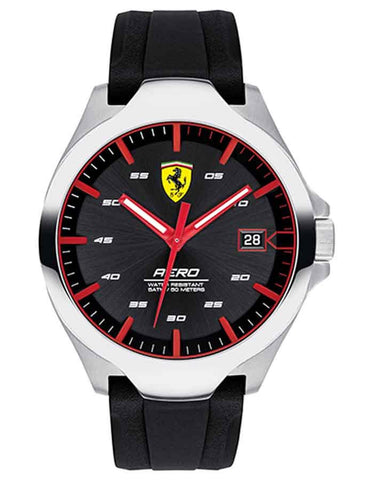 Scuderia Ferrari Aero Mens Watch - Stainless Steel - Black Dial - Date -Silicone - 0830506