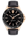 Scuderia Ferrari Pilota Mens Watch - Rose Gold-Tone - Date - Black Leather Strap - 0830522