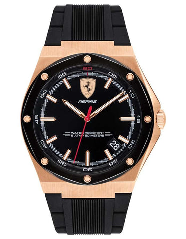 Scuderia Ferrari Aspire Watch - Rose Gold-Tone - Black Dial - Date - Silicone - 0830553