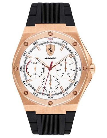 Scuderia Ferrari Aspire Watch - Rose Gold-Tone - White -  Sub-dials - Silicone - 0830555