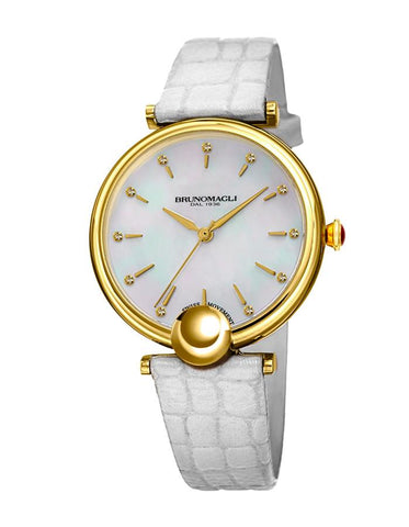 Bruno Magli Womens Miranda Gold-Tone Heritage Watch- Mother of Pearl - White - 11.171021.GY_83dd9214-3616-4397-96c8-806414b4a054