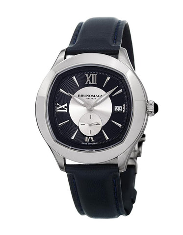 Bruno Magli Mens Amadeo Leather Dial Watch - Stainless Steel - Navy Leather - 12.171041.SB_c1f24289-d8ef-4f00-91b9-c22540c361a9