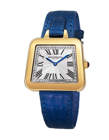 Bruno Magli Womens Emma Gold-Tone Signature - Embossed Leather Strap - Blue - 17.171141.GB_8301c5eb-4f3c-4af1-9d65-1fb8a6f0aa7f