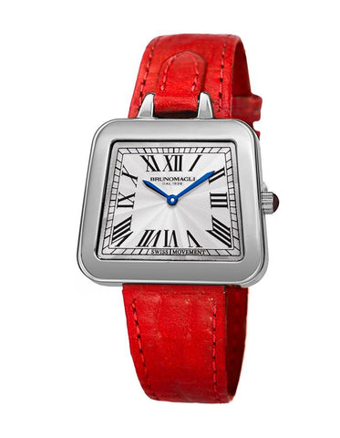 Bruno Magli Womens Emma Stainless Steel Signature - Embossed Leather Strap - Red - 17.171141.SR_128d95d2-6d92-49a9-a767-ccdf655af358