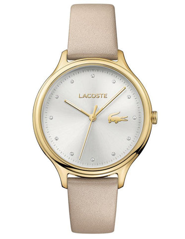 Lacoste Ladies Constance Watch - Gold-Tone - Swarovski - Sand Pearlized Leather - 2001007