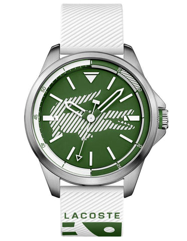 Lacoste Mens Capbreton Watch -Stainless Steel - Green Dial -White Silicone Strap - 2010965