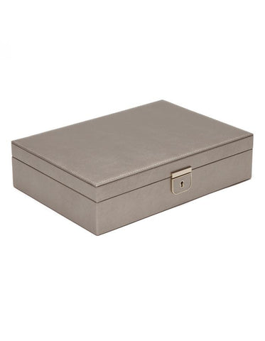 WOLF Palermo Medium Jewelry Box - Smooth Pewter - Leather - LusterLoc - 2132-78