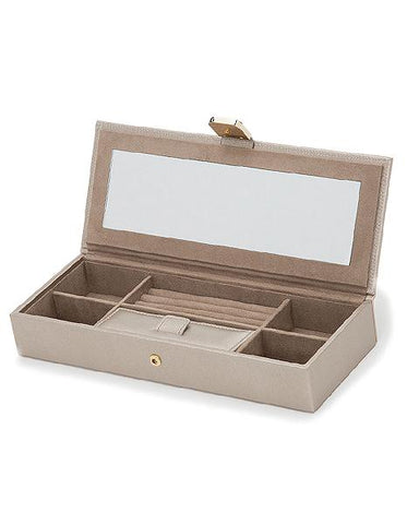 WOLF Palermo Safe Deposit Jewelry Box - Smooth Pewter Leather - LusterLoc - 2135-78