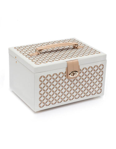 WOLF Chloé Medium Jewelry Box - White Patterned Leather - Travel Case - 3010-53