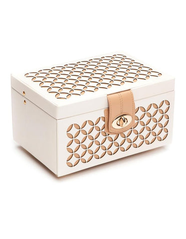 WOLF Chloé Small Jewelry Box - White Patterned Leather - Mirror - LusterLoc - 3011-53