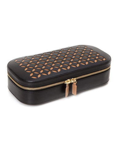 WOLF Chloé Zip Jewelry Case - Black Patterned Leather - LusterLoc - 3012-02