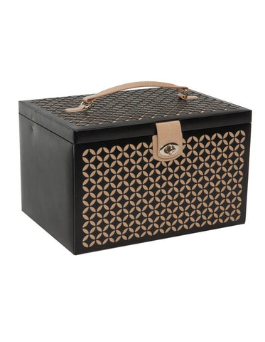 WOLF Chloé Large Jewelry Box - Black Leather - Travel Case - Mirror - 3015-02