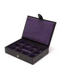 WOLF Blake Cufflink Box - Black Pebble Leather & Purple - 11 Compartments - 3053-28A_aacdd784-e208-491c-a59e-47f39b4a8d6a