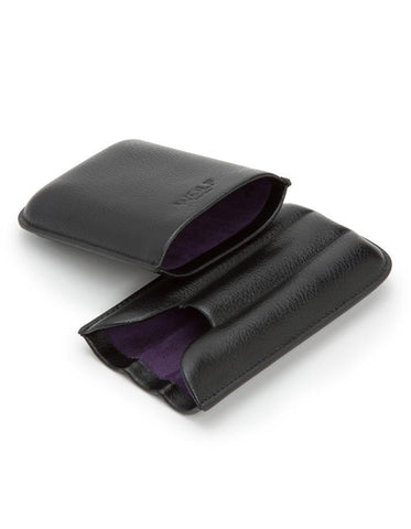 WOLF Blake 3 Piece Cigar Case - Black Pebble Leather with Purple Lining - 3066-28