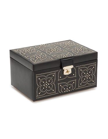 WOLF Marrakesh Medium Jewelry Box - Black - LusterLoc Lining - Gold Accents - 3081-02