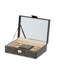 WOLF Marrakesh Flat Jewelry Box - Black - LusterLoc Lining - Gold Accents - 3083-02B