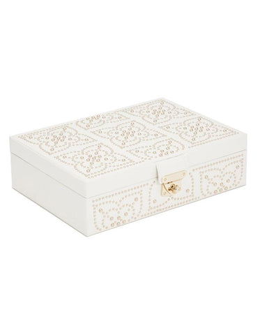 WOLF Marrakesh Flat Jewelry Box - Cream - LusterLoc Lining - Gold Accents - 3083-53