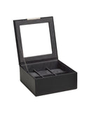 Wolf Stackable 6 Piece Watch Tray with Glass Lid - Black Pebble Case - 3096-03A