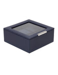 Wolf Stackable 6 Piece Watch Tray with Glass Lid - Navy Pebble Case - 3096-17