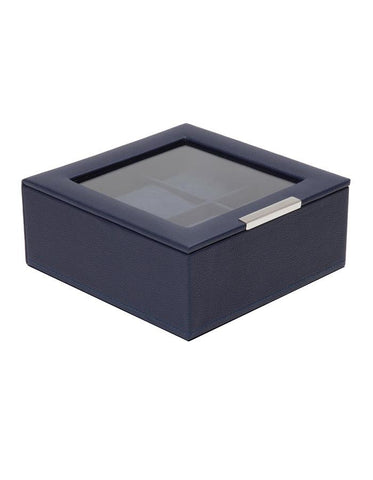 Wolf Stackable 6 Piece Watch Tray with Glass Lid - Navy Pebble Case - 3096-17