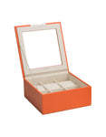 Wolf Stackable 6 Piece Watch Tray with Glass Lid - Orange Saffiano Case - 3096-39A_1b7a0f1f-dad1-4a37-aae9-06a3f8459ca4