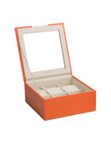 Wolf Stackable 6 Piece Watch Tray with Glass Lid - Orange Saffiano Case - 3096-39A_1b7a0f1f-dad1-4a37-aae9-06a3f8459ca4