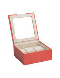 Wolf Stackable 6 Piece Watch Tray with Glass Lid - Coral Saffiano Case - 3096-42A