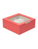 Wolf Stackable 6 Piece Watch Tray with Glass Lid - Coral Saffiano Case - 3096-42