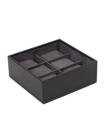 WOLF 6 Piece Stackable Watch Tray - Black Pebble Case - Black Suede Lining - 3097-03