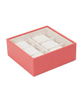 WOLF 6 Piece Stackable Watch Tray - Coral Saffiano Case - Cream Suede Lining - 3097-42