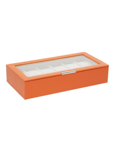 Wolf Stackable 12 Piece Watch Tray with Lid - Orange Saffiano - Suede Lining - 3098-39