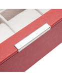 Wolf Stackable 12 Piece Watch Tray with Lid - Coral Saffiano - Suede Lining - 3098-42A