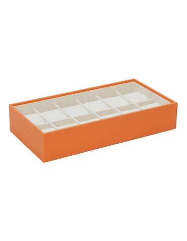 Wolf Stackable 12 Piece Watch Tray - Orange Saffiano Case - Cream Suede Lining - 3099-39