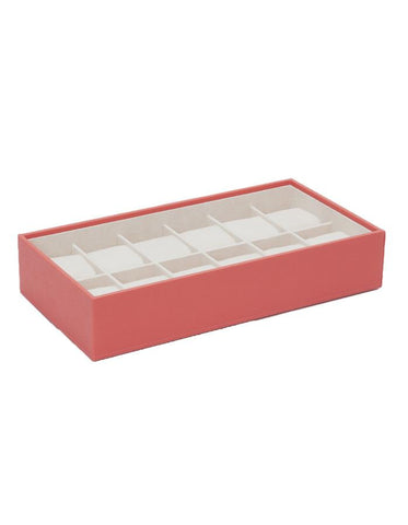 Wolf Stackable 12 Piece Watch Tray - Coral Saffiano Case - Suede Inner Lining - 3099-42