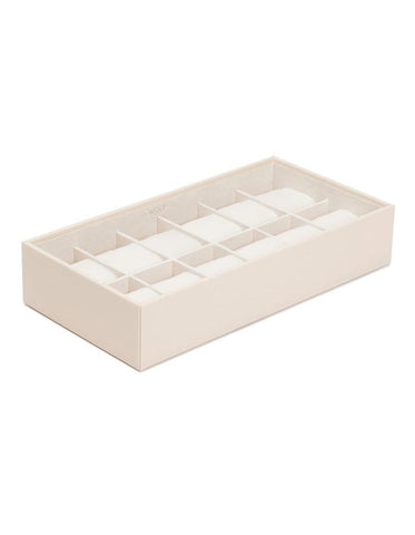 Wolf Stackable 12 Piece Watch Tray - Cream Saffiano Case - Suede Inner Lining - 3099-53