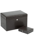 WOLF London Medium Jewelry Box - Dark Cocoa Leather - Travel Case - Mirror - 3151-06C