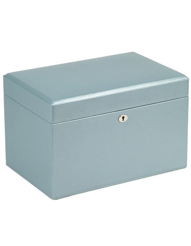 WOLF London Medium Jewelry Box - Ice Blue Leather - Travel Case - Mirror - 3151-24