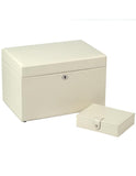 WOLF London Medium Jewelry Box - Cream Leather - Travel Case - Mirror - 3151-53C