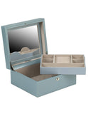 WOLF London Square Jewelry Box - Ice Blue - Leather - Mirror - LusterLoc - 3152-24B