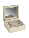 WOLF London Square Jewelry Box - Cream - Lizard Leather - Mirror - 3152-53A