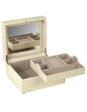 WOLF London Square Jewelry Box - Cream - Lizard Leather - Mirror - 3152-53B