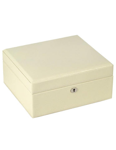 WOLF London Square Jewelry Box - Cream - Lizard Leather - Mirror - 3152-53