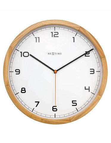 NeXtime Company Light Wood Round Clock - White Dial - Black Hands & Markers - 3154_99b51084-656e-456b-8817-3b75272a89b9