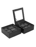 WOLF Set of Two 6 Piece Stackable Watch Trays - Black Pebble Case with Lid - 3196-03C