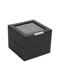 WOLF Set of Two 6 Piece Stackable Watch Trays - Black Pebble Case with Lid - 3196-03