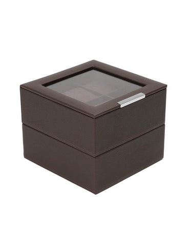 WOLF Set of Two 6 Piece Stackable Watch Trays - Brown Pebble Case with Lid - 3196-06