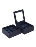 WOLF Set of Two 6 Piece Stackable Watch Trays - Navy Saffiano Case with Lid - 3196-17C