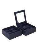 WOLF Set of Two 6 Piece Stackable Watch Trays - Navy Saffiano Case with Lid - 3196-17C