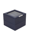 WOLF Set of Two 6 Piece Stackable Watch Trays - Navy Saffiano Case with Lid - 3196-17