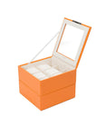 WOLF Set of Two 6 Piece Stackable Watch Trays - Orange Saffiano Case with Lid - 3196-39A